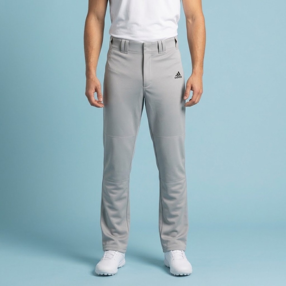 Adidas Open Bottom Polyester Baseball Trousers Mens S Grey EUC